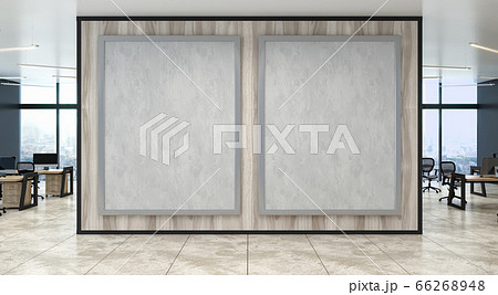 The modern open space office interior with panoramic windows and empty wall with copy space. 3d rendering The modern open space office interior with panoramic windows and empty wall with copy space. 3d rendering 66268948