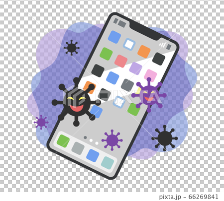 Illustration of smartphone and virus attached to smartphone 66269841