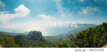 Picturesqueview on Monolithos castle overlooking the Mediterranean Picturesqueview on Monolithos castle overlooking the Mediterranean 66270705