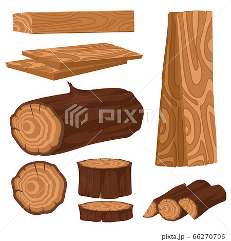 Cartoon Color Wood Industry Raw Materials Icons Set. Vector 66270706
