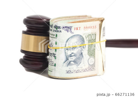 Judge gavel and Indian Currency Rupee bank notes 66271136