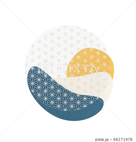 正円に和の伝統柄。ダイナミックな色。流動性のある液体のようなフォームとライン。 66271976