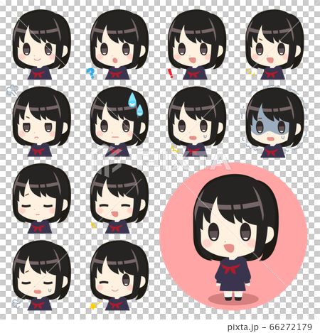 一個女孩在水手服面部表情集的插圖 一個女孩在水手服面部表情集的插圖 66272179
