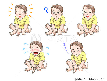 お座りする赤ちゃんの表情セットのイラスト素材