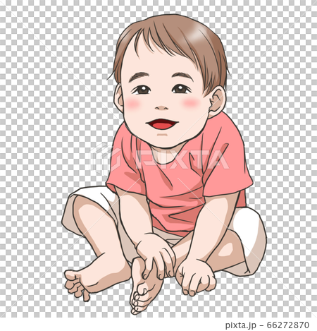 座ってニコニコ笑う赤ちゃん 66272870