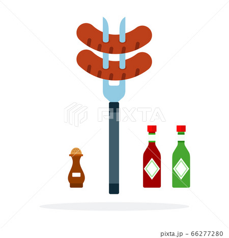 Sausage on a fork vector flat material design isolated object on white background. Sausage on a fork vector flat material design isolated object on white background. 66277280