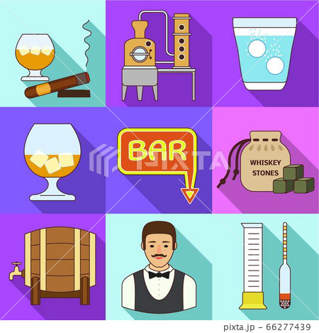 Whiskey production icon set, flat style 66277439
