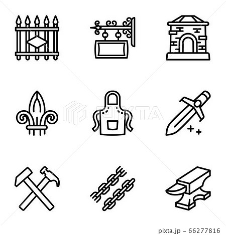 Blacksmith collection icon set, outline style Blacksmith collection icon set, outline style 66277816