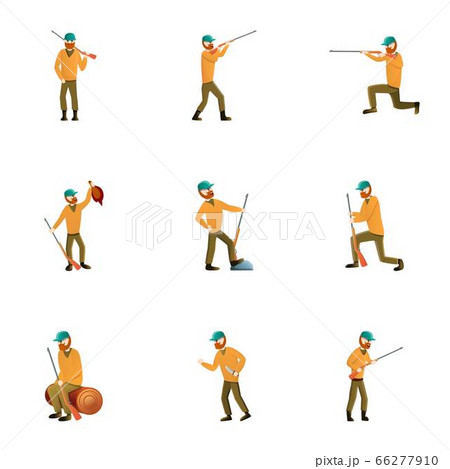 Hunter character icon set, cartoon style Hunter character icon set, cartoon style 66277910