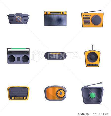 Portable Radio Icon Set Cartoon Styleのイラスト素材