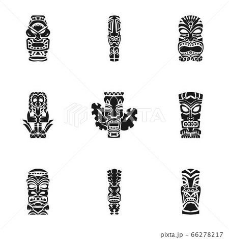 Totem idol icon set, simple style Totem idol icon set, simple style 66278217