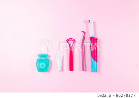 Ultrasonic pink toothbrush, dental floss and 66278377