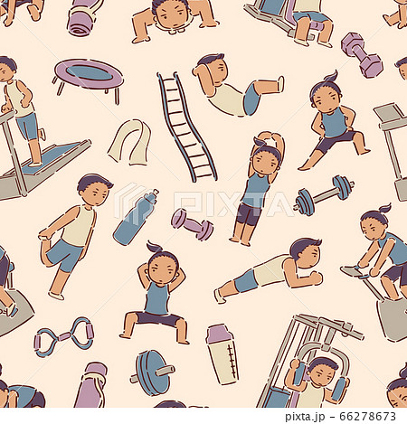 トレーニングする男女のパターンイラスト トレーニングする男女のパターンイラスト 66278673