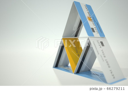 National flag of Argentina on credit card house, fictional data. Risky financial decisions related 3D rendering 66279211