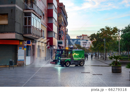 Watering machine cleaning cityscape Barcelona 66279318