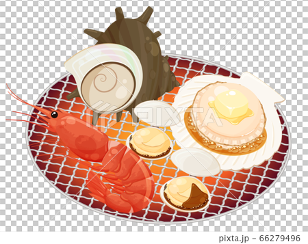 Illustration Of Grilled Seafood In A Round Net Stock Illustration