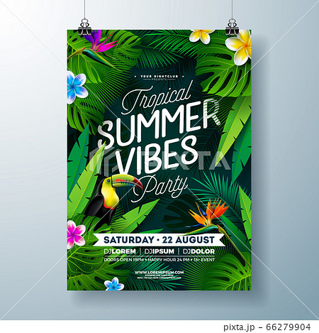 Tropical Summer Vibes Party Flyer Design with... - Stock Illustration  [66279904] - PIXTA