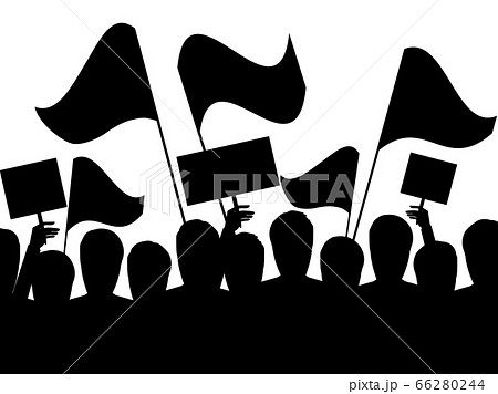 People protest, black outline of people with flags 66280244