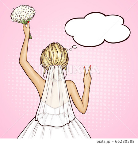 Pop art bride in wedding dress with bouquet Pop art bride in wedding dress with bouquet 66280588