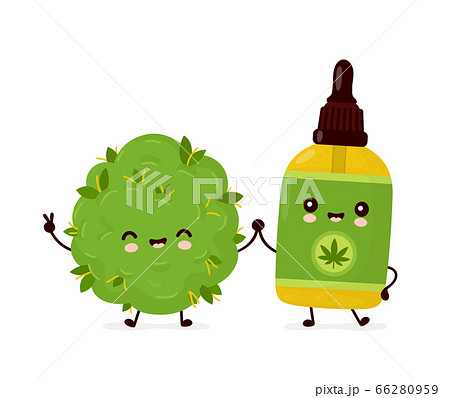 Cute Happy Funny Cannabis Cbd Oil Bottleのイラスト素材