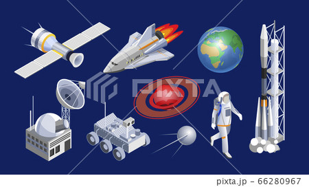 Isometric spaceships. Space shuttle, cosmic rocket 66280967