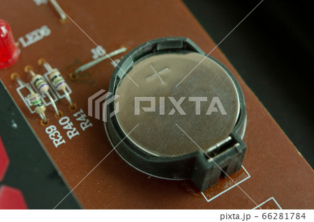 Lithium Battery Coin On Electronic circuit. Lithium Battery Coin On Electronic circuit. 66281784
