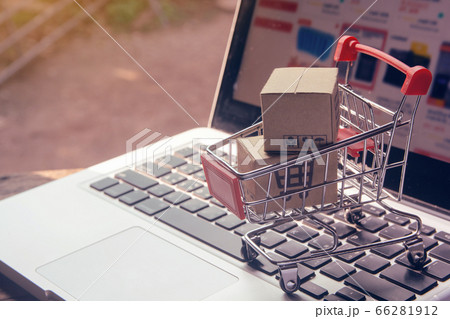 Shopping online concept - Parcel or Paper cartons Shopping online concept - Parcel or Paper cartons 66281912