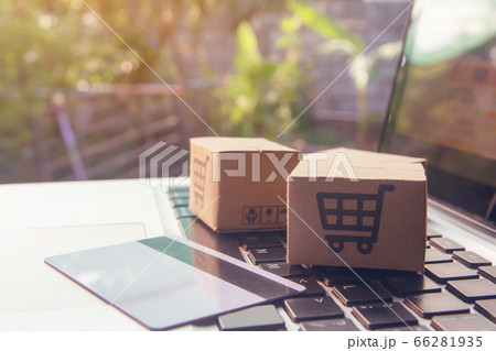 Online shopping - Paper cartons or parcel with a Online shopping - Paper cartons or parcel with a 66281935