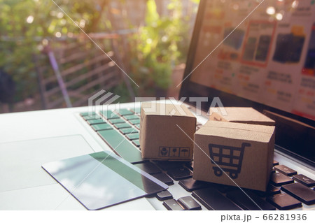 Online shopping - Paper cartons or parcel with a Online shopping - Paper cartons or parcel with a 66281936