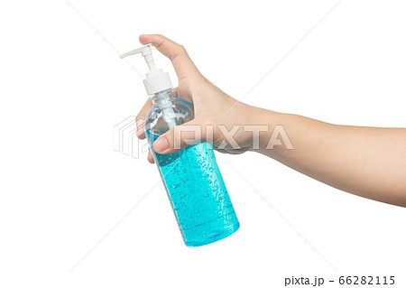 Hand holding alcohol gel isolated on white Hand holding alcohol gel isolated on white 66282115