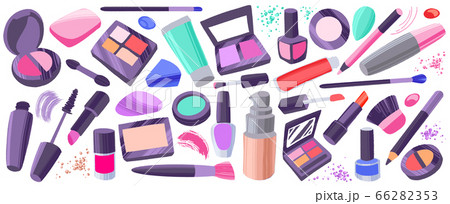 Makeup items set. Hand drawn colorful cosmetic elements. Makeup items set. Hand drawn colorful cosmetic elements. 66282353