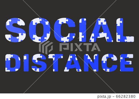 Letters Socail Distance made of pattern of the puzzle, disassembled into pieces on red background. Letters Socail Distance made of pattern of the puzzle, disassembled into pieces on red background. 66282380