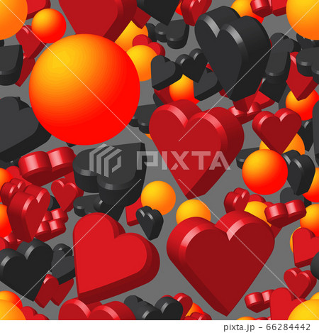 Red Black Hearts and Balls on Gray Seamless Pattern 66284442