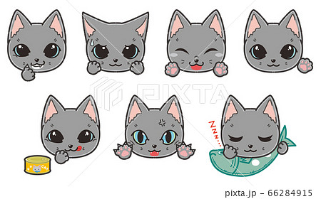かわいいグレー猫の表情いろいろのイラスト素材