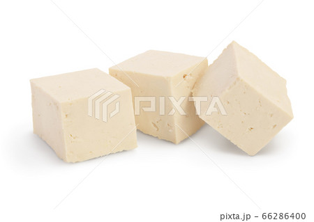 diced tofu cheese isolated on white background with clipping path and full depth of field, 66286400