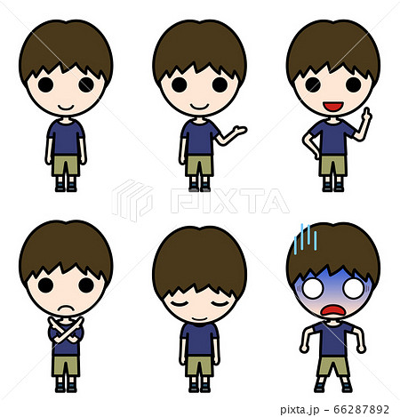 アイコン風人物 半ズボンの男の子の様々なポーズのイラスト素材