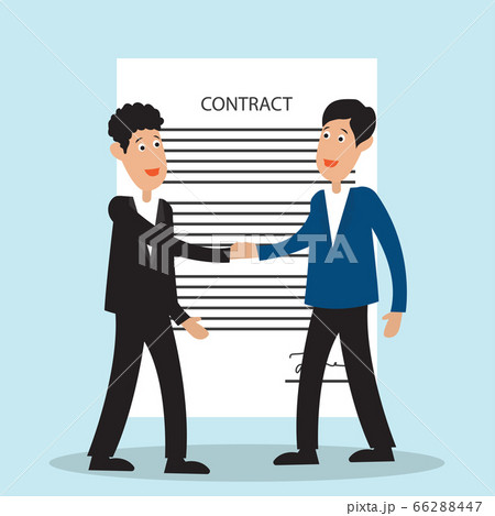 two business man shaking hands to each other with signed contract form. vector illustration two business man shaking hands to each other with signed contract form. vector illustration 66288447
