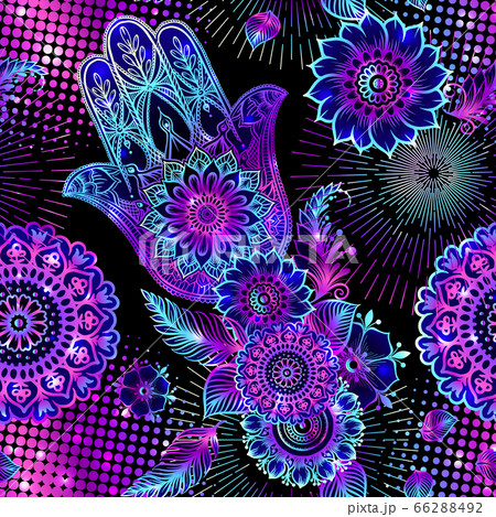 Seamless pattern with ornate hand drawn hamsa. Seamless pattern with ornate hand drawn hamsa. 66288492