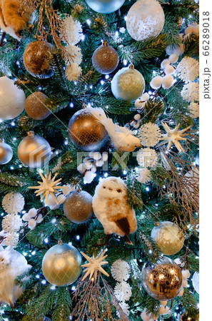 Close up of beautifully decorated Christmas ornament decorations in a Christmas tree 66289018