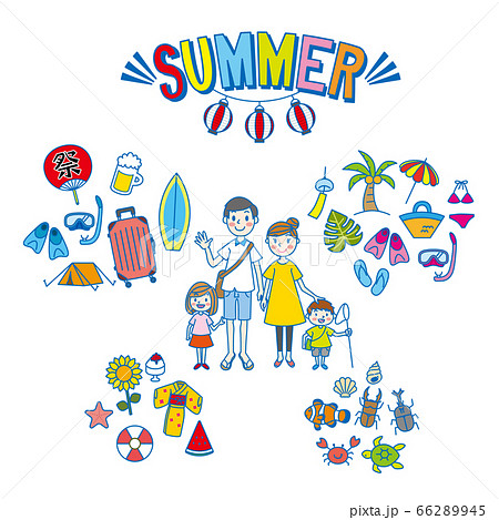 家族で行う夏の行事のイラスト素材
