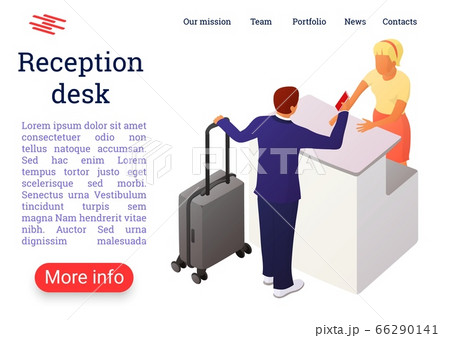 Two people interact near the reception or counter Two people interact near the reception or counter 66290141