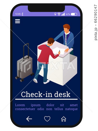 Two people interact near the reception or counter Two people interact near the reception or counter 66290147