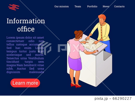 Two people interact near the reception or counter Two people interact near the reception or counter 66290227