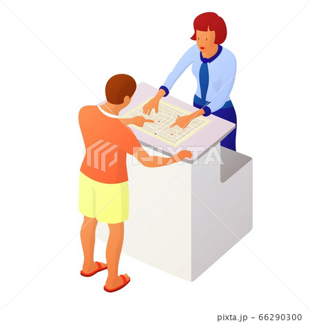 Two people interact near the reception or counter 66290300