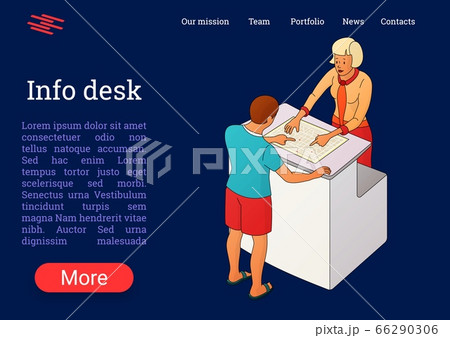 Two people interact near the reception or counter 66290306