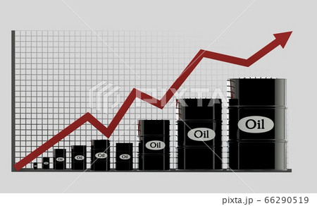oil barrels and a financial chart on white background. price up. 3d rendering 66290519