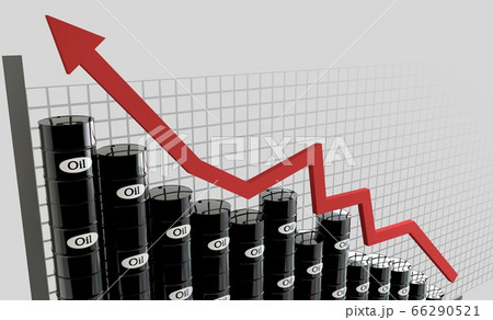 oil barrels and a financial chart on white background. price up. 3d rendering 66290521