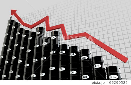 oil barrels and a financial chart on white background. price up. 3d rendering 66290522