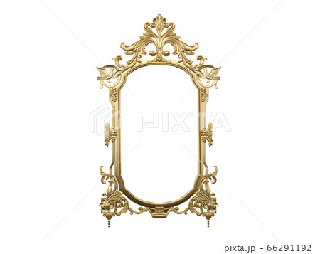 Golden vintage frame, mirror. Design retro element. physical realistic reflection . 3d rendering. 66291192