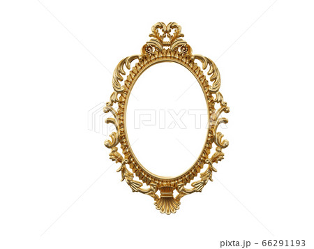 Golden vintage frame, mirror. Design retro element. physical realistic reflection . 3d rendering. 66291193